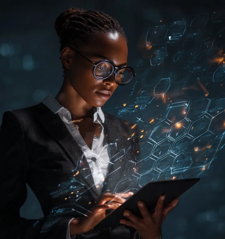 African professional working with AI and Data technology
